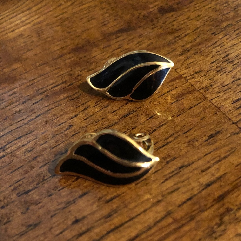 Monet black and gold wing clip on earrings